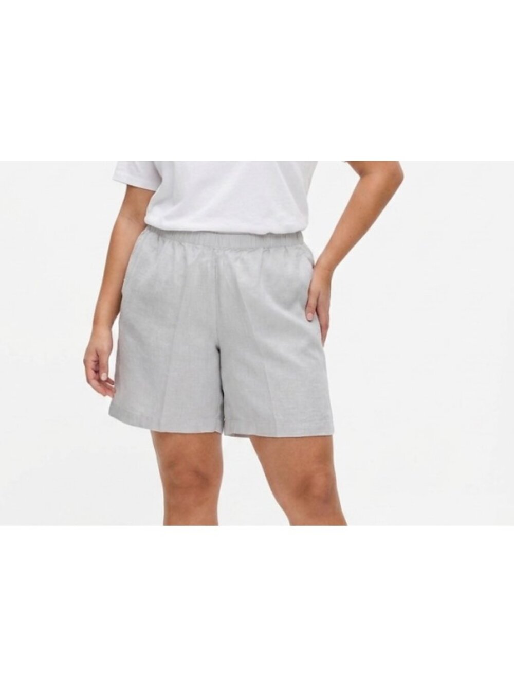 J. Jill Womens Plus Size 2X Linen Shorts Light Gray Elastic Waist Relaxed Fit